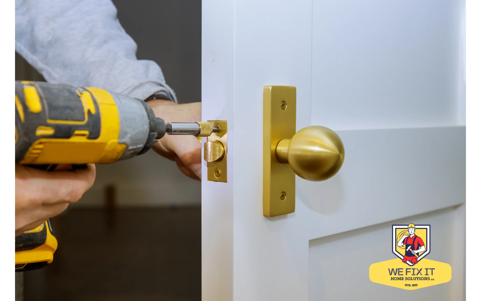 Door-lock hardware being installed